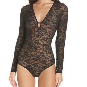 Kendall and Kylie lace V neck leotard long sleeve